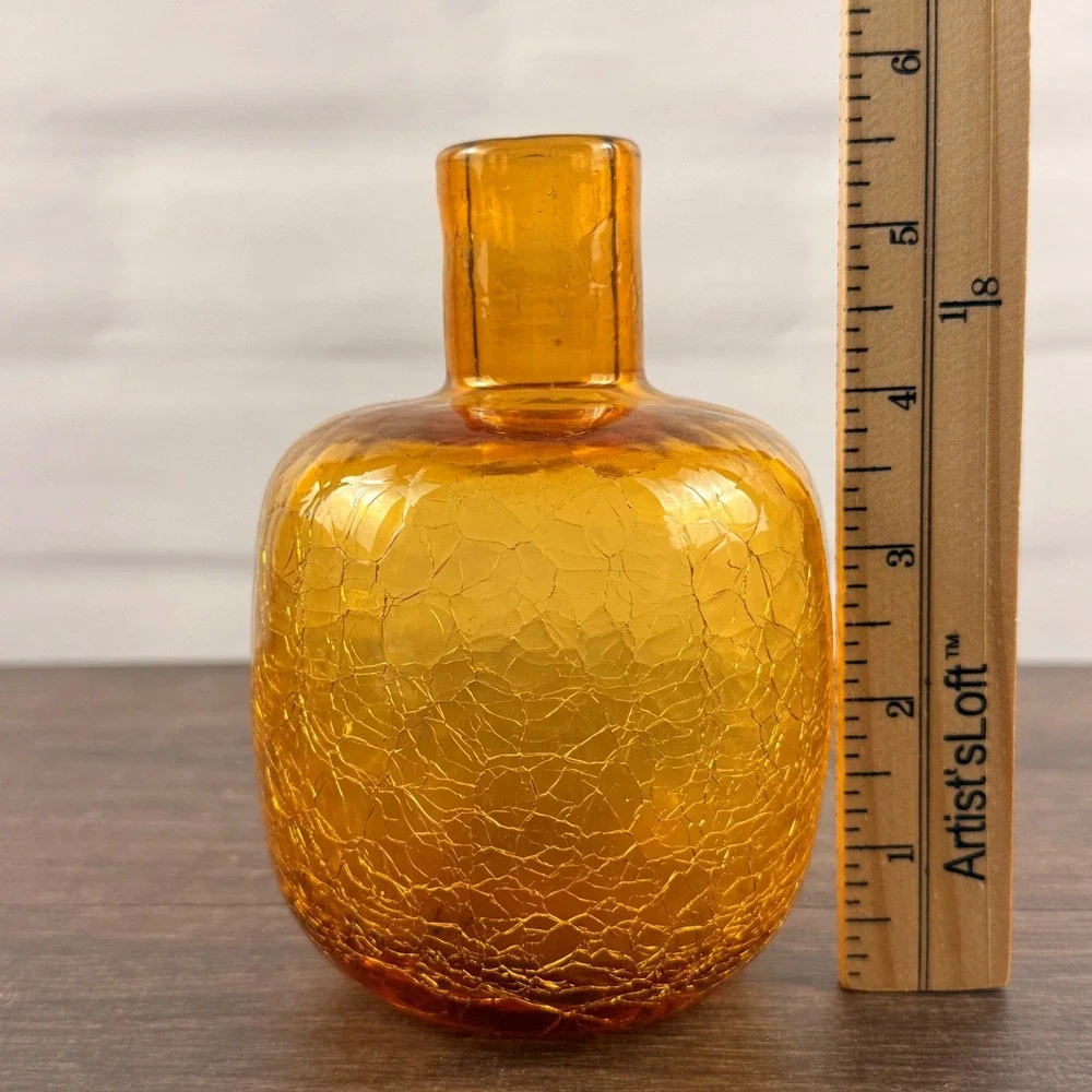 Blenko 6424 Wheat Crackle Glass Bud Vase Vintage Mid Century Modern Art Glass